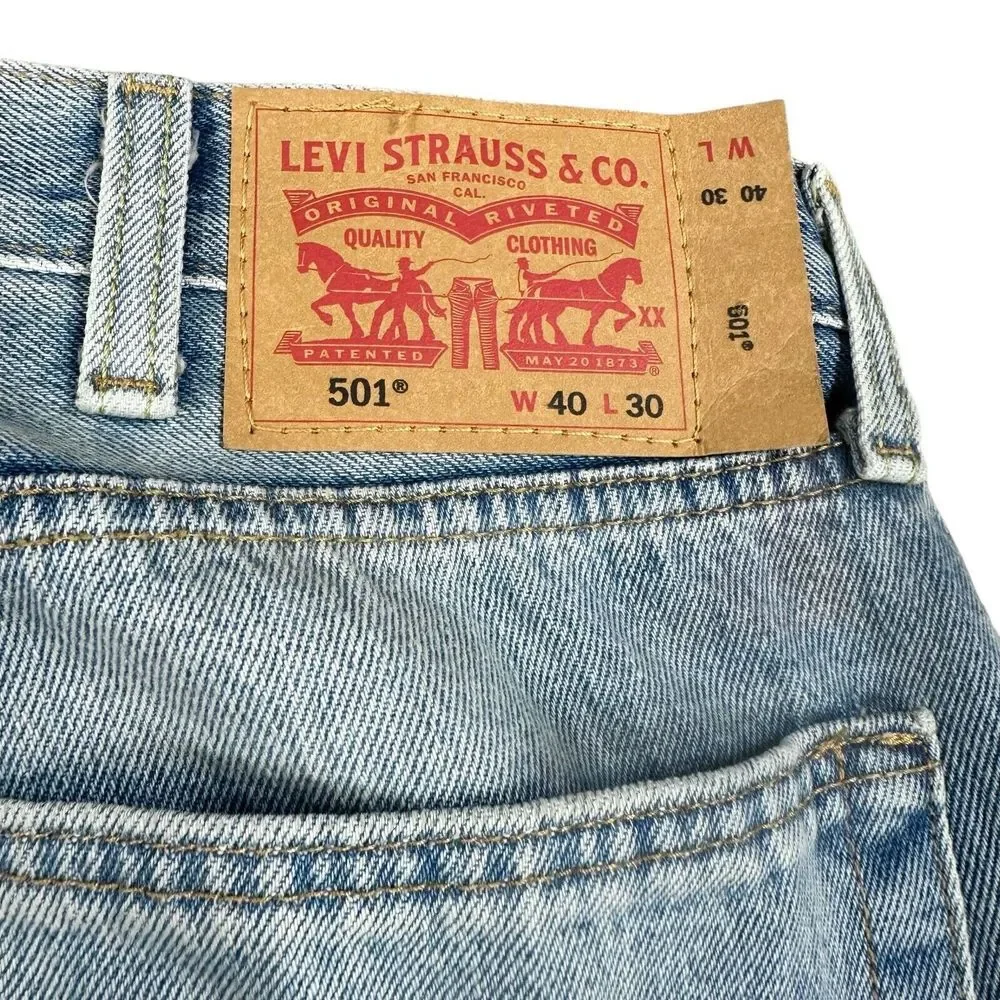 NEW Levis 501 Mens 40x30 Blue Straight‎ Denim Jeans Button Fly Peace Love